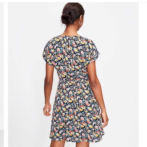 LOFT Floral Side-Tie Henley Mini Dress, MP, Navy and Red/Orange/Yellow - Picture 12 of 16